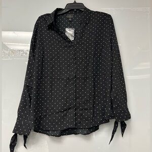 Worthington Women's Button Down Long Sleeve Tie Petite Polka Dot Blouse New